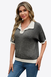 Cicy Bell Womens Black Striped Cropped Sweaters Tops