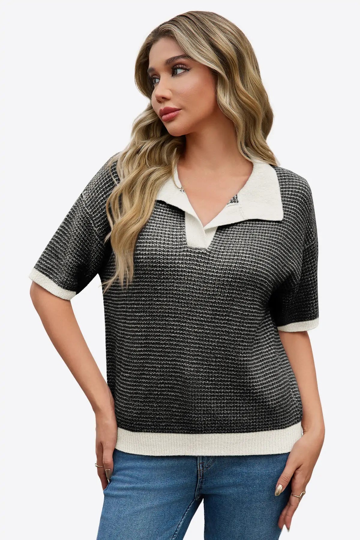 Cicy Bell Womens Black Striped Cropped Sweaters Tops