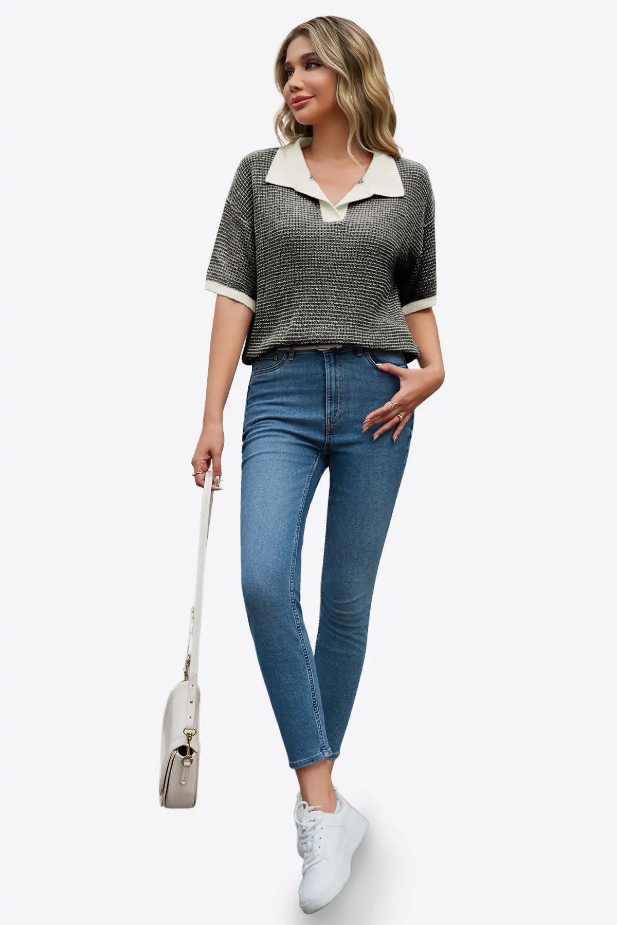 Cicy Bell Womens Black Striped Cropped Sweaters Tops