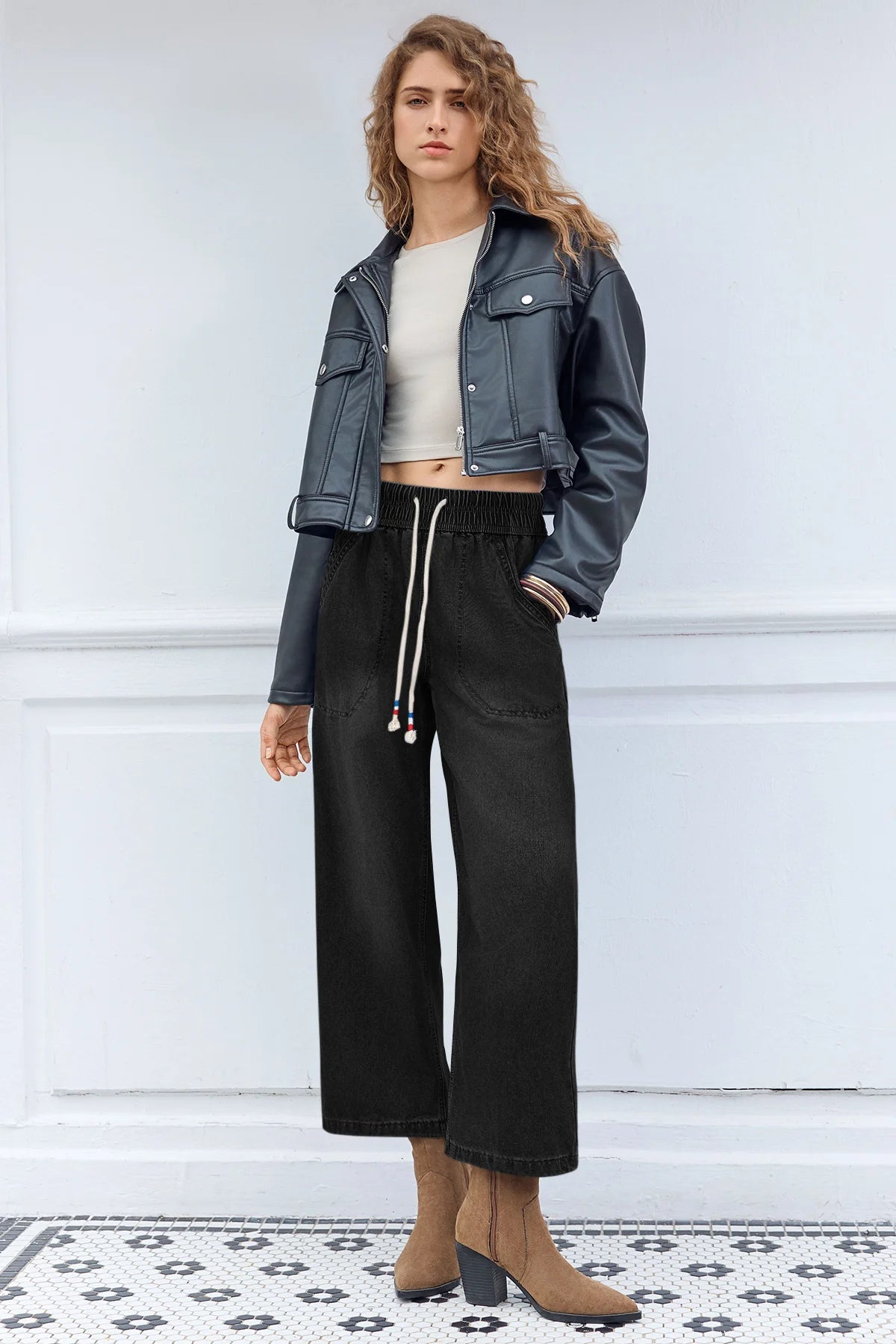 Cicy Bell Womens Black Wide Leg Jeans