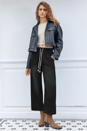 Cicy Bell Womens Black Wide Leg Jeans