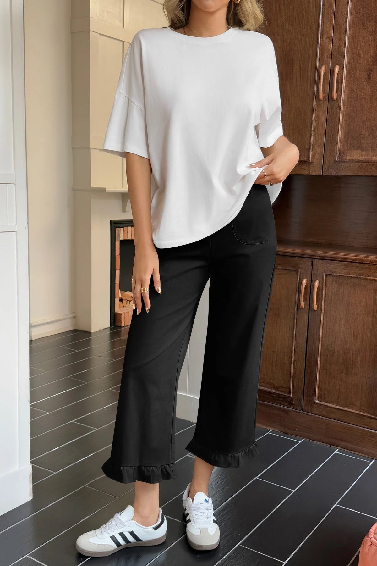 Cicy Bell Womens Black Wide Leg Pants