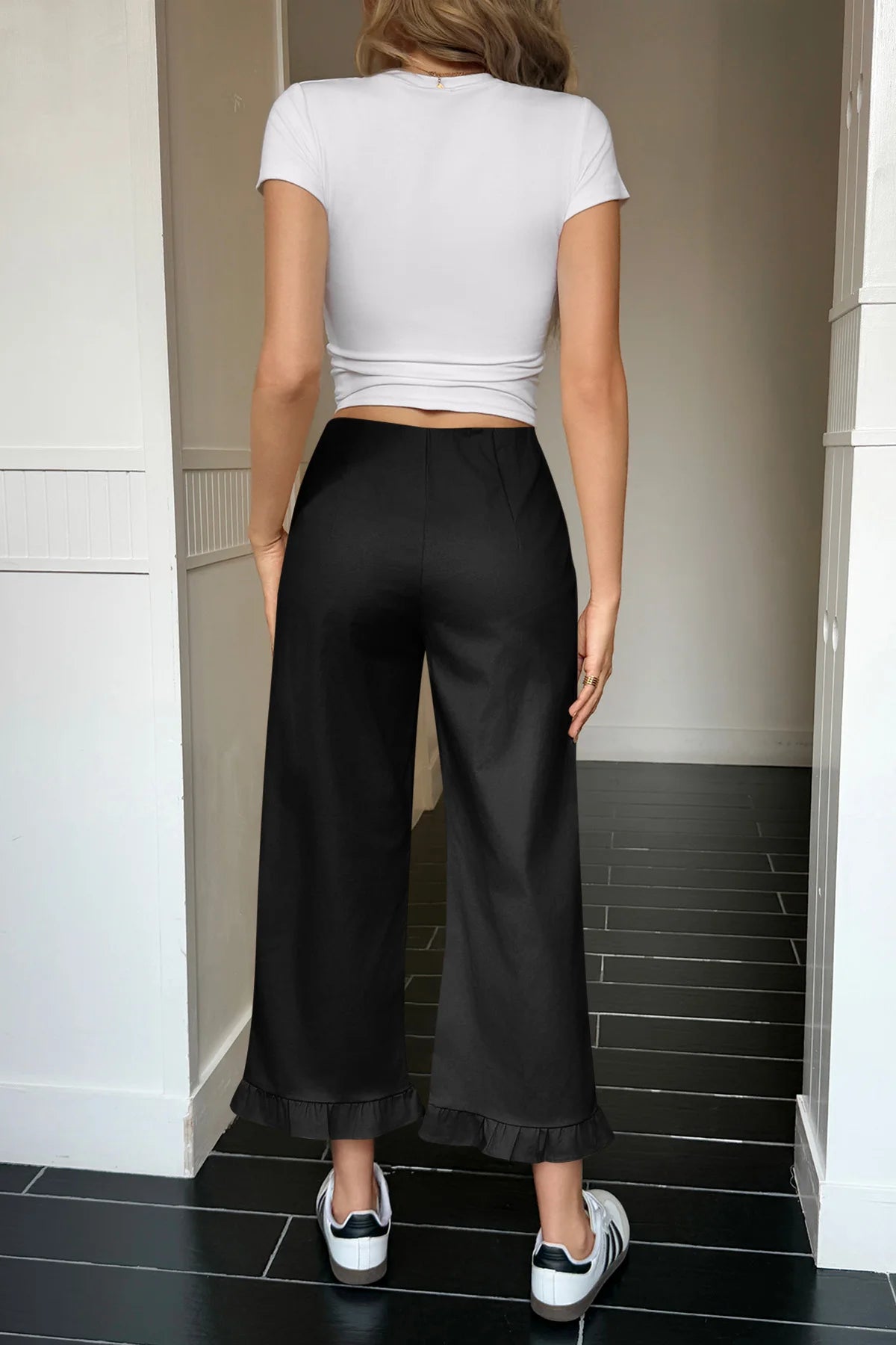 Cicy Bell Womens Black Wide Leg Pants
