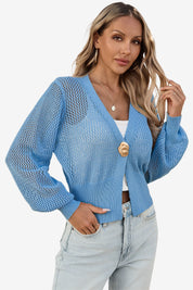 Cicy Bell Womens Blue Cropped Crochet Cardigans