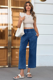 Cicy Bell Womens Blue Smocked Barrel Jeans