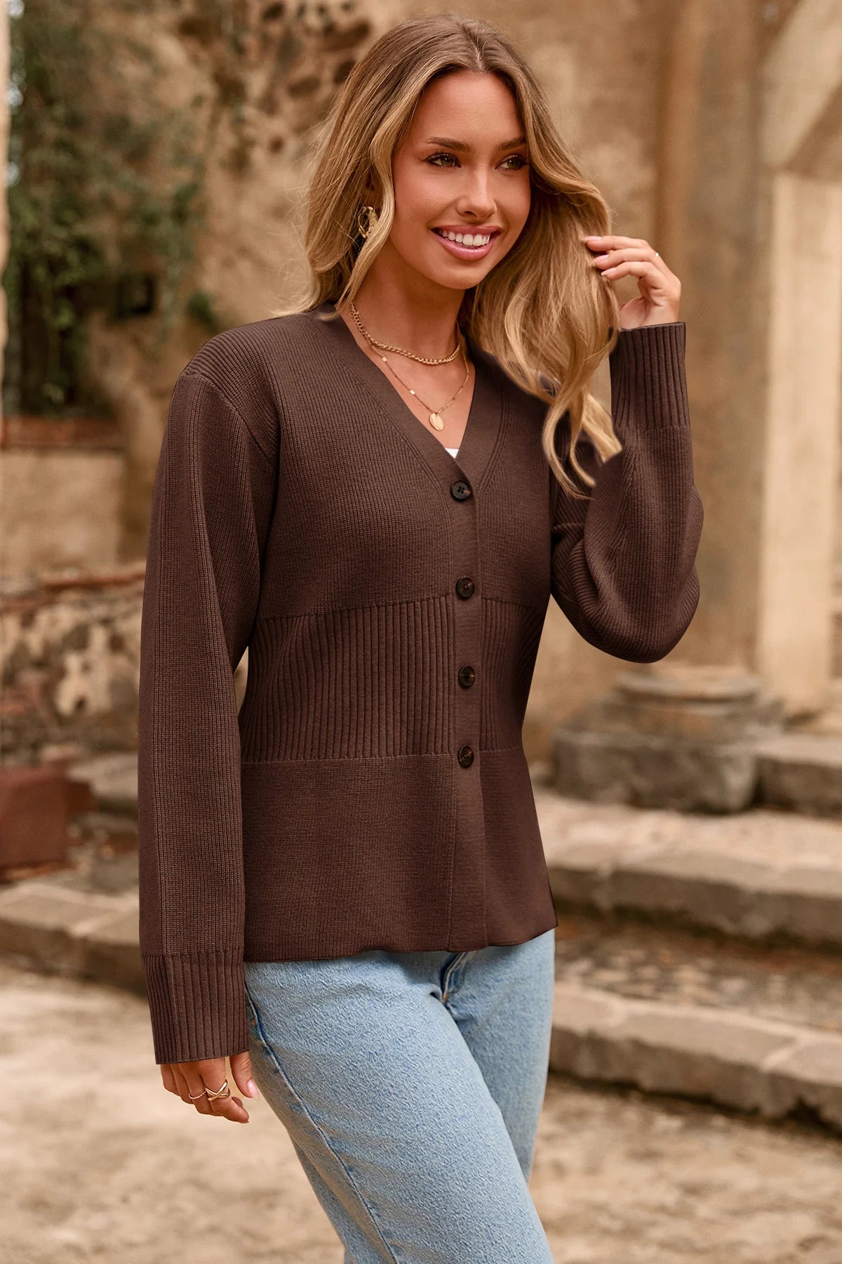 Cicy Bell Womens Brown Cardigan Sweaters