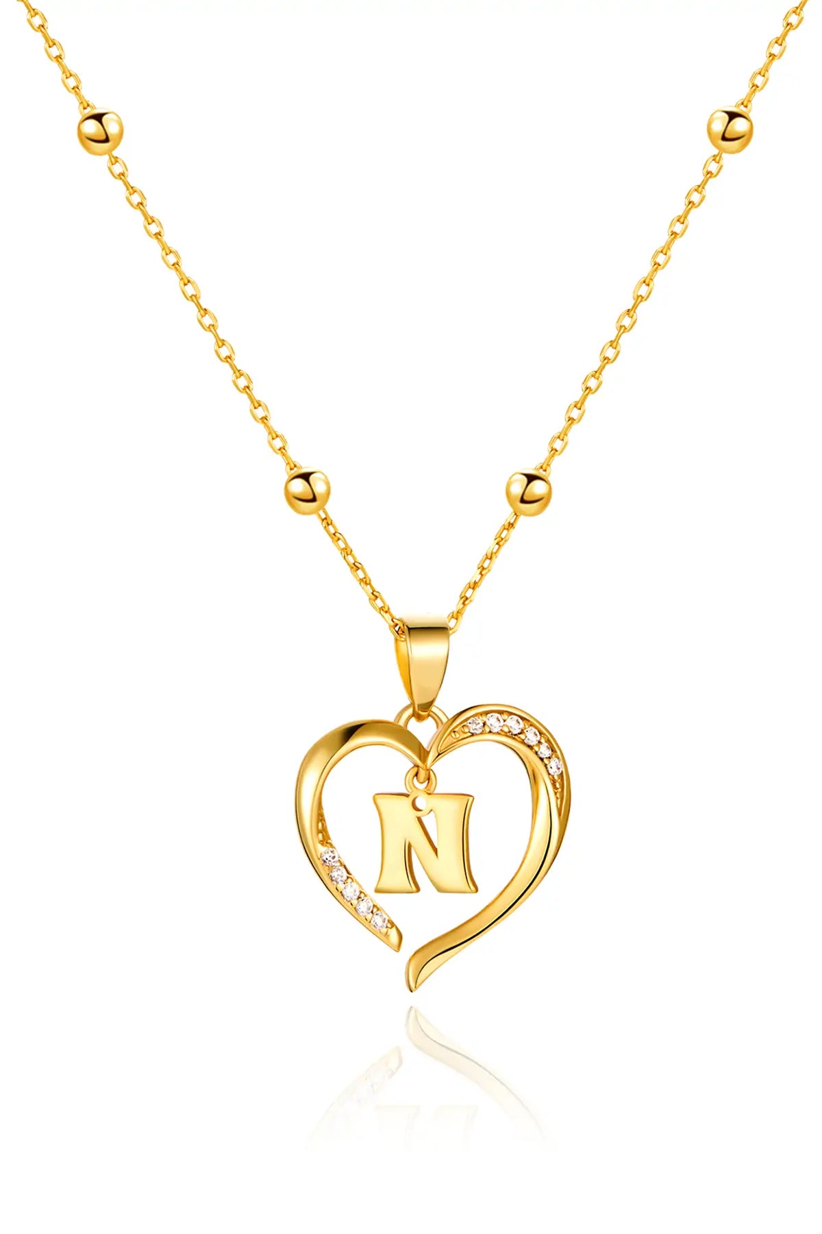 Cicy Bell Womens Gold Heart Initial Letter N Necklace