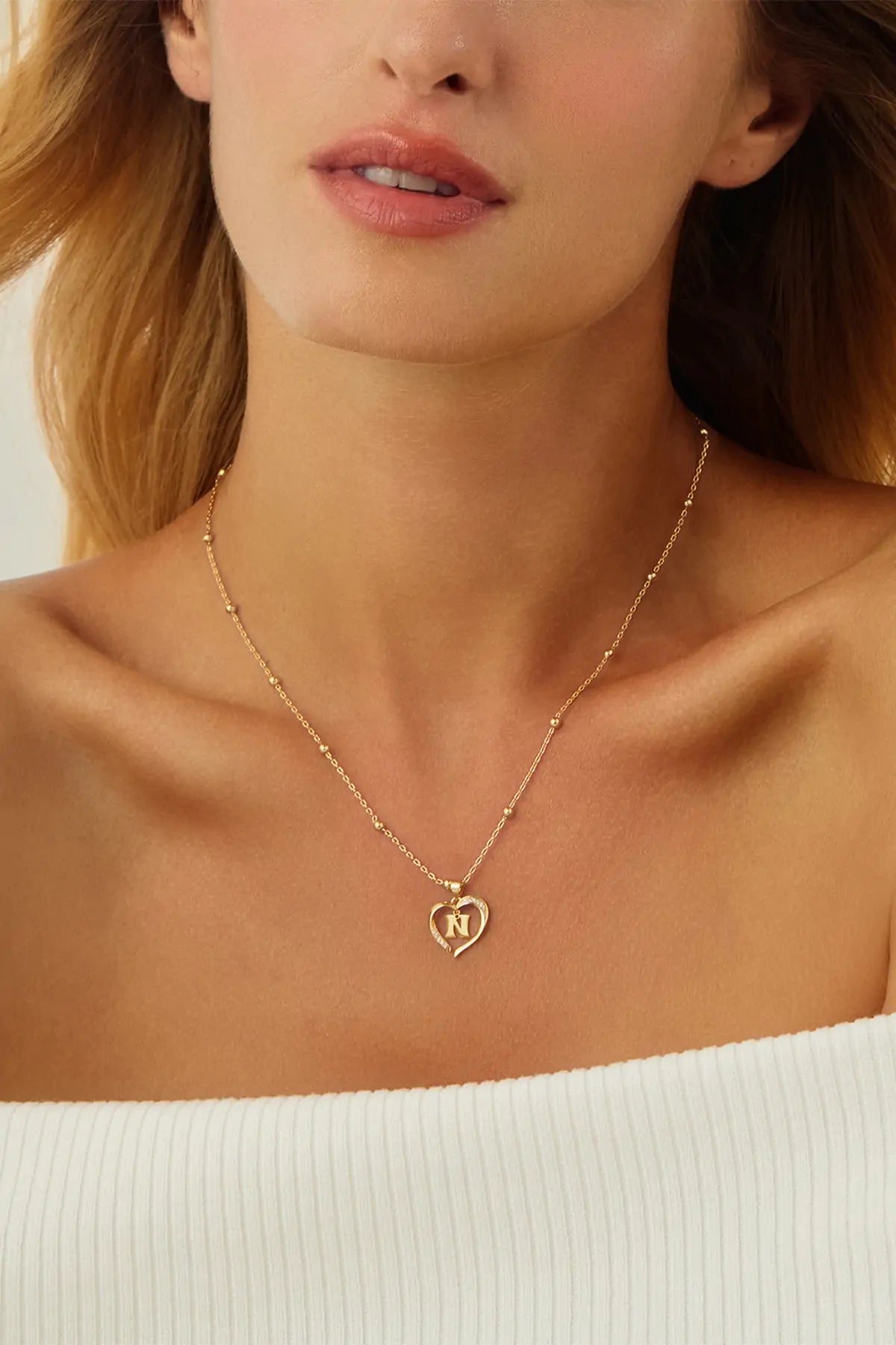 Cicy Bell Womens Gold Heart Initial Letter N Necklace