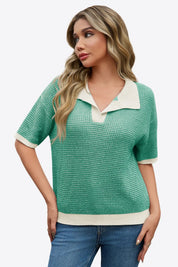 Cicy Bell Womens Green Striped Cropped Sweaters Tops