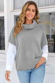 Cicy Bell Womens Grey Oversized Turtleneck Poncho Sweaters