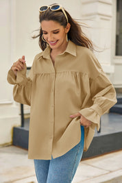 Cicy Bell Womens Khaki Oversized Button Down Shirts