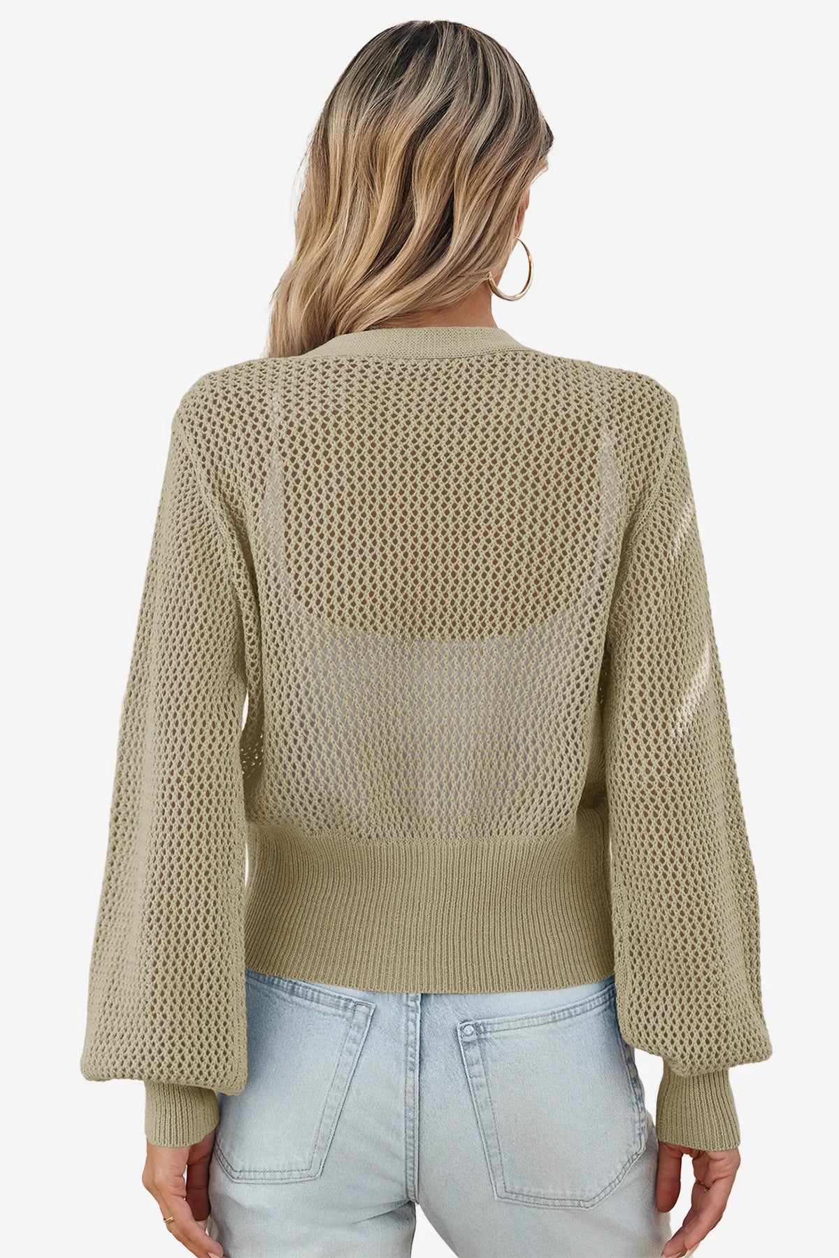 Cicy Bell Womens Khaki Cropped Crochet Cardigans