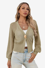 Cicy Bell Womens Khaki Cropped Crochet Cardigans