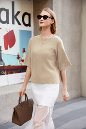 Cicy Bell Womens Khaki Half Sleeve Sweaters