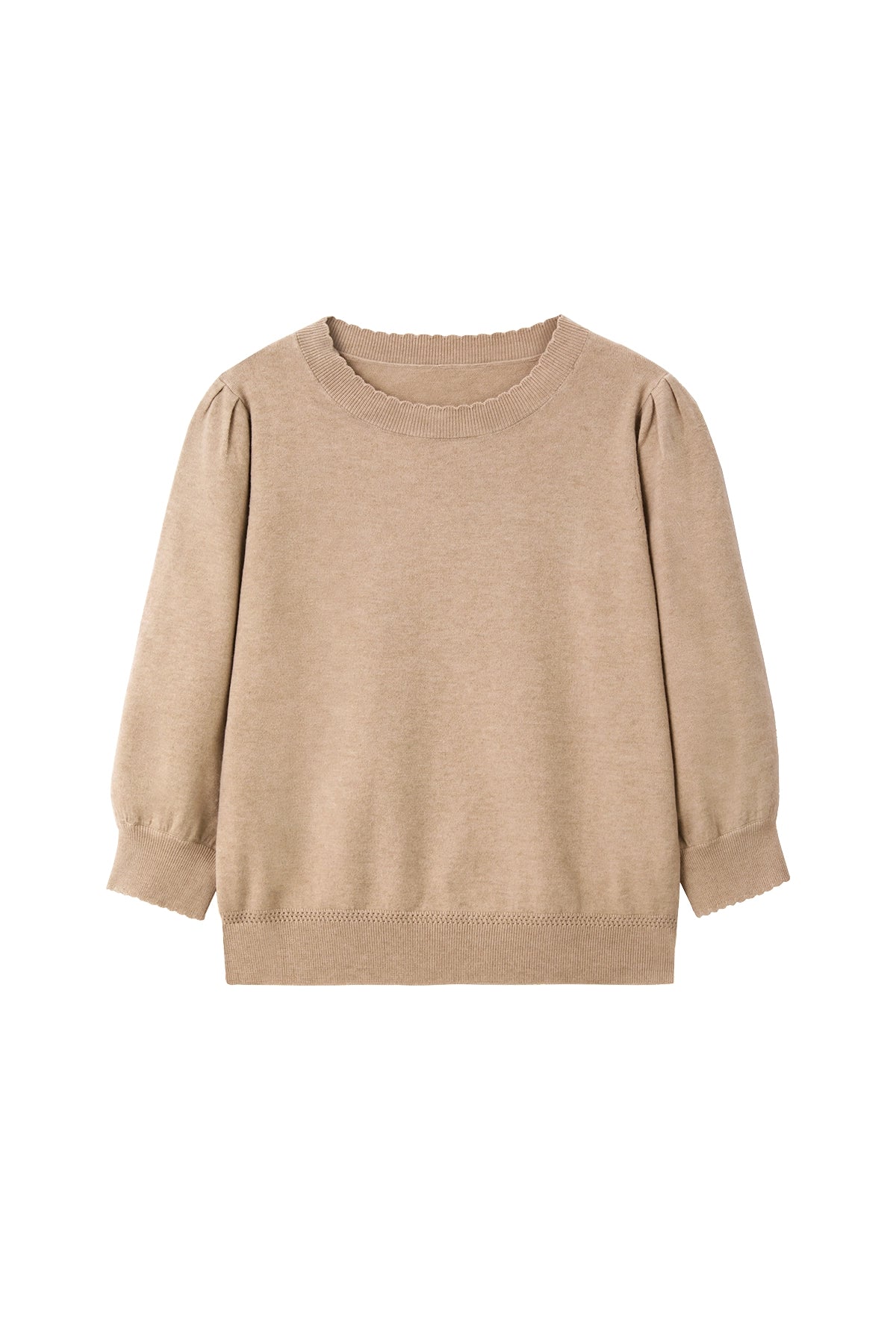 Cicy Bell Womens Khaki 3/4 Puff Sleeve Sweater Tops