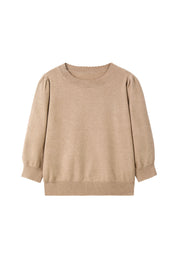 Cicy Bell Womens Khaki 3/4 Puff Sleeve Sweater Tops
