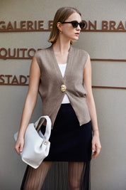 Cicy Bell Womens Khaki V Neck Sweater Vest