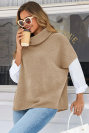 Cicy Bell Womens Khaki Oversized Turtleneck Poncho Sweaters