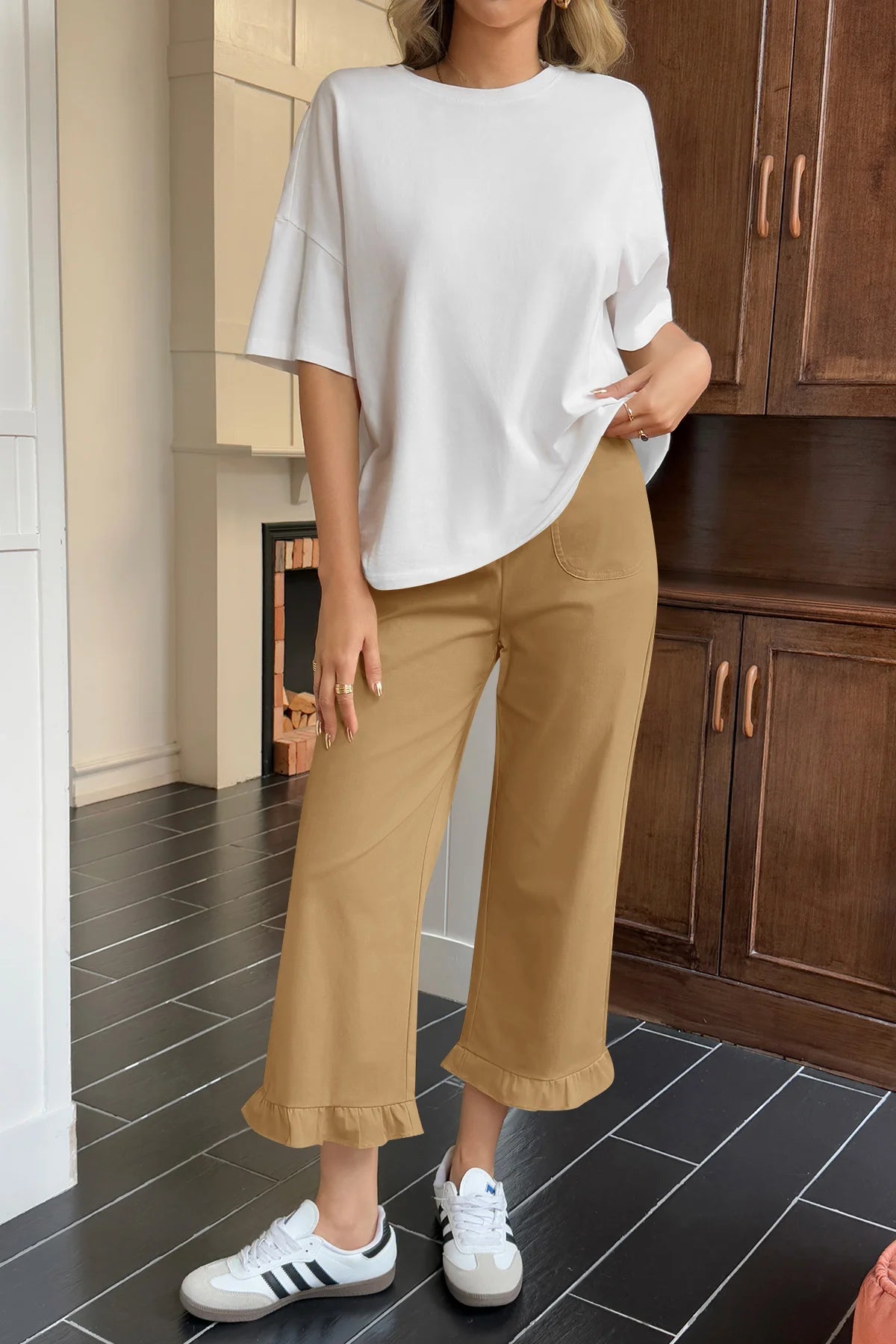 Cicy Bell Womens Khaki Wide Leg Pants