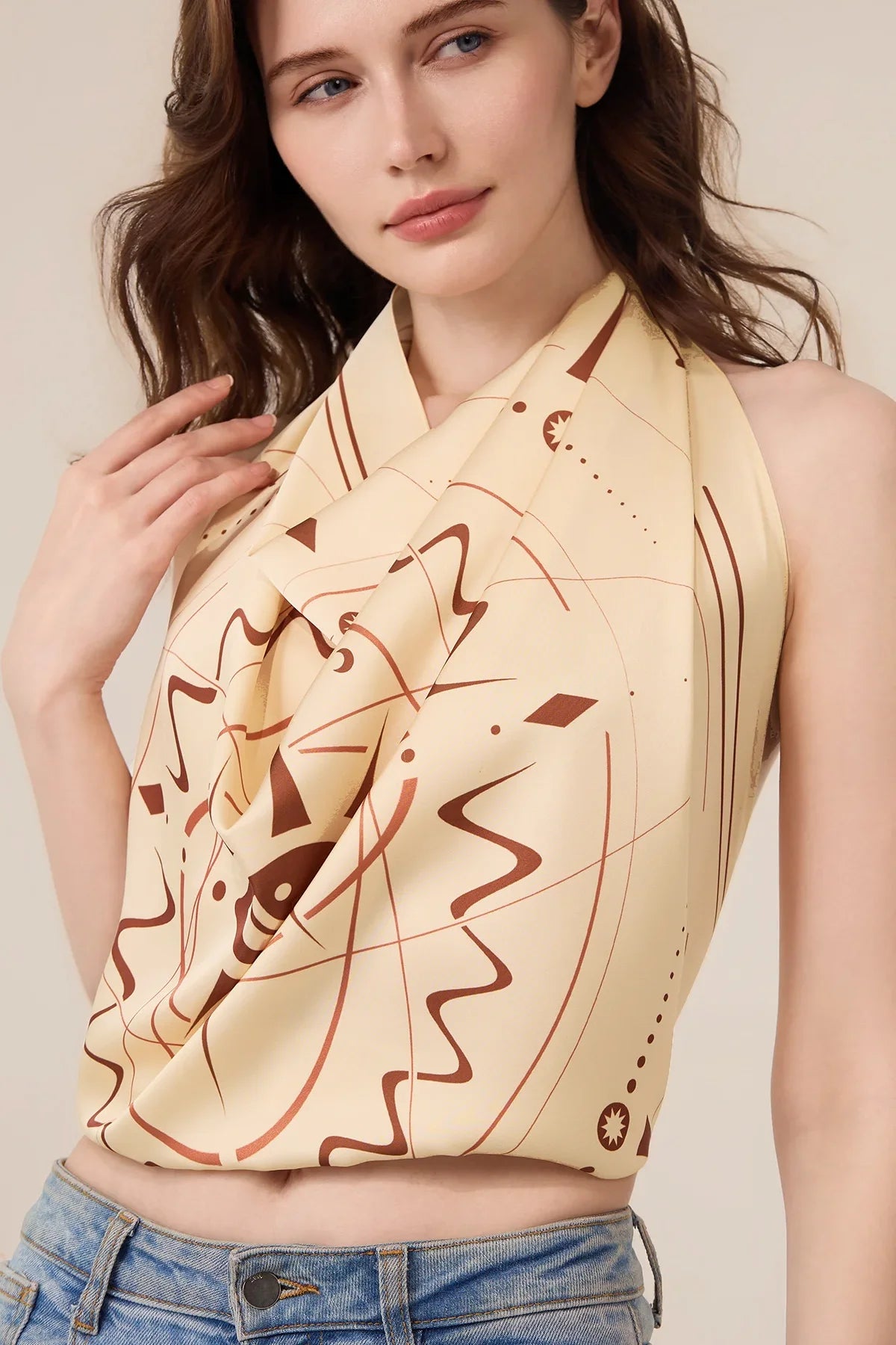 Cicy Bell Womens Khaki Devil's Eyes Print Head Scarf