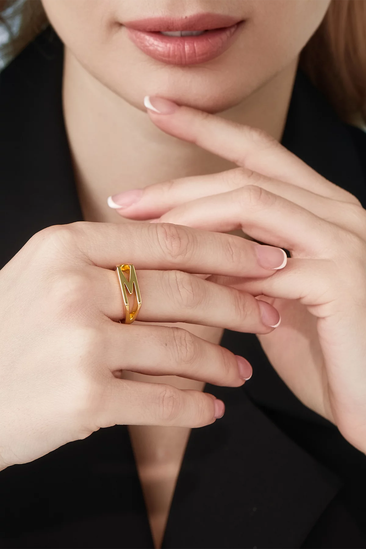 Cicy Bell Womens Gold Initial Letter M Rings