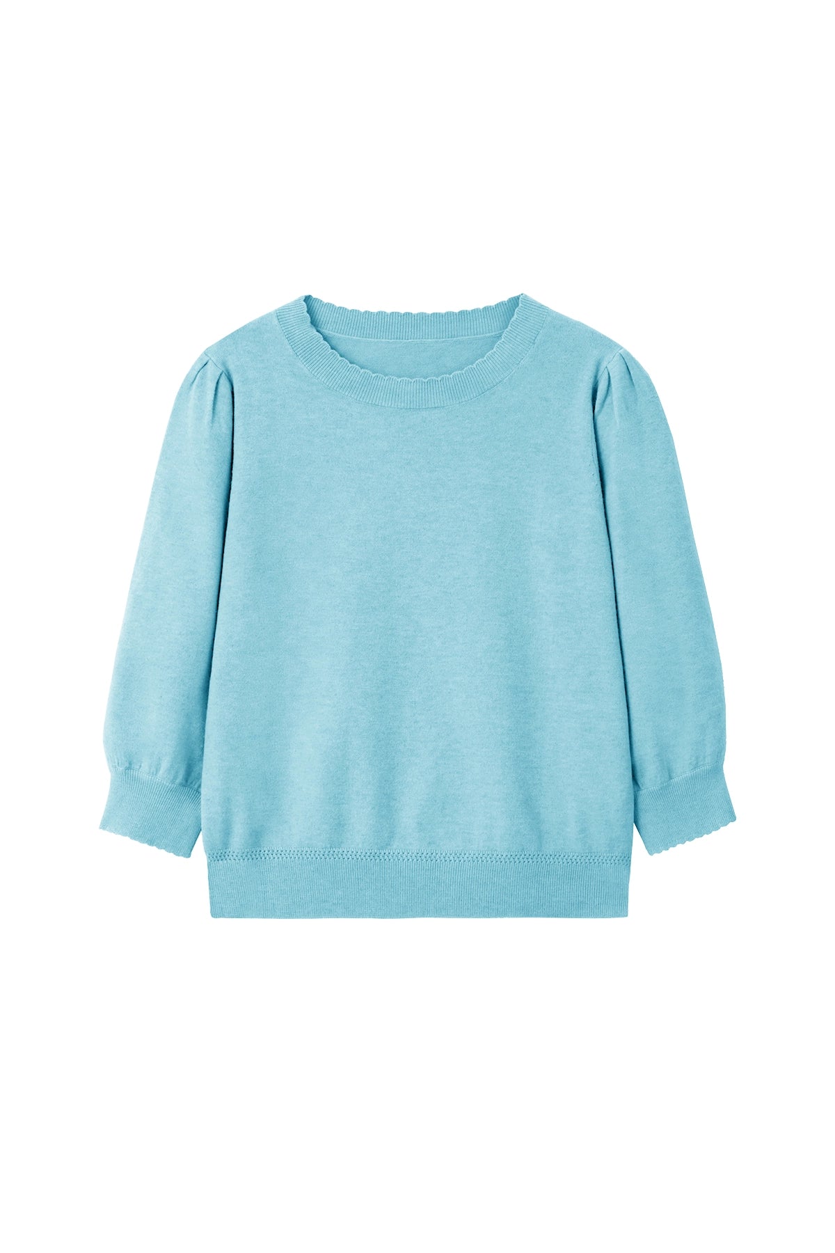 Cicy Bell Womens Light Blue 3/4 Puff Sleeve Sweater Tops