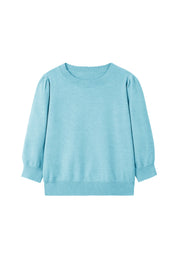 Cicy Bell Womens Light Blue 3/4 Puff Sleeve Sweater Tops