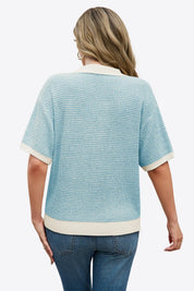 Cicy Bell Womens Light Blue Striped Cropped Sweaters Tops