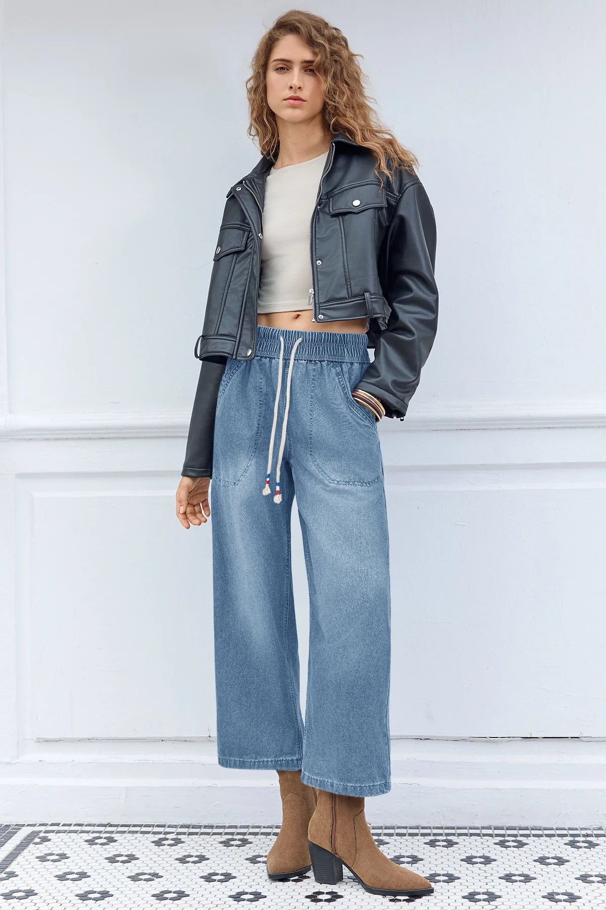 Cicy Bell Womens Light Blue Wide Leg Jeans