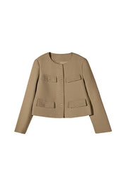 Cicy Bell Womens Light Brown Cropped Tweed Blazer Jackets