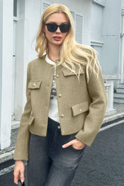 Cicy Bell Womens Light Green Cropped Tweed Blazer Jackets