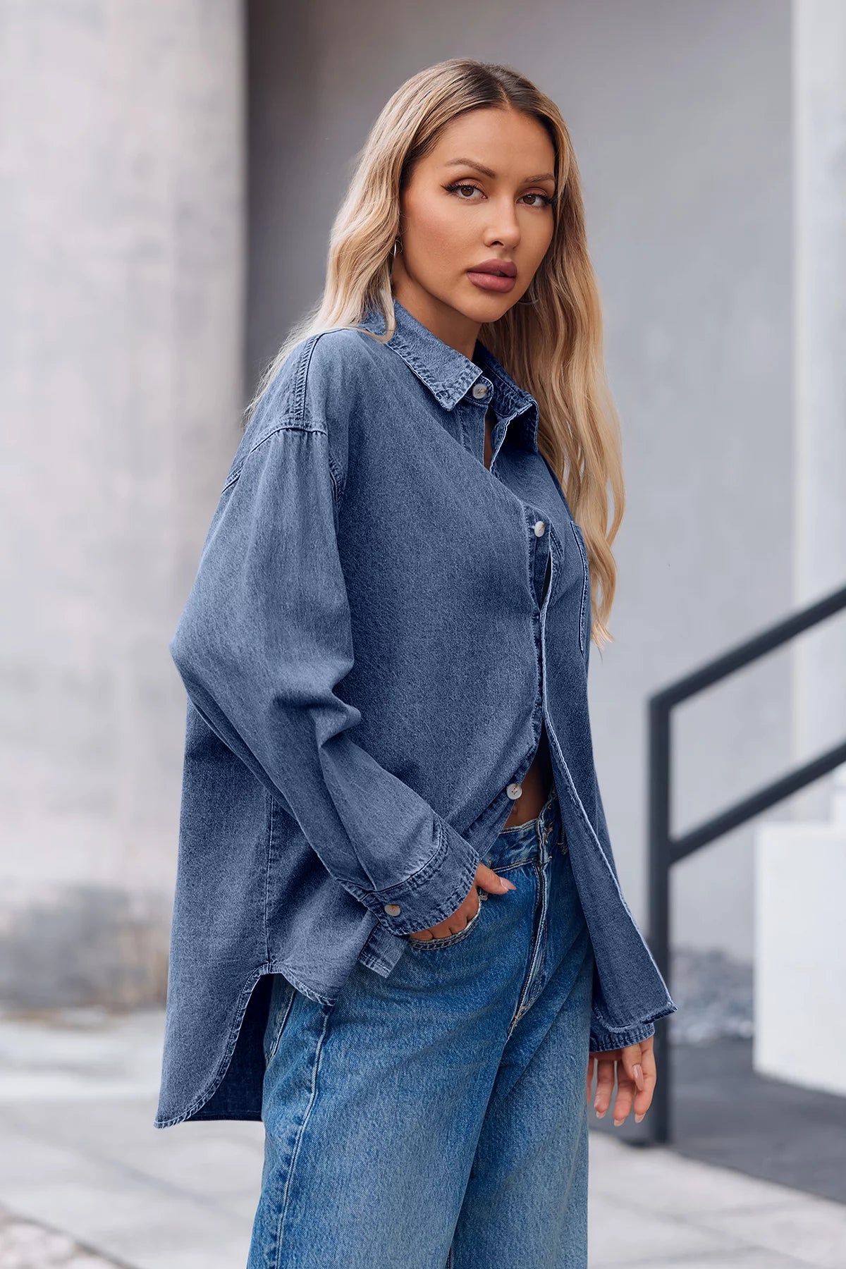 Cicy Bell Womens Navy Denim Shirt