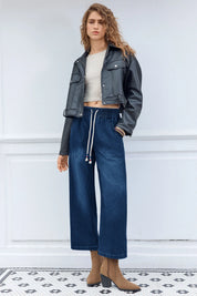 Cicy Bell Womens Navy Wide Leg Jeans