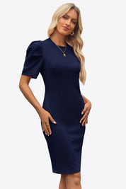 Cicy Bell Womens Navy Puff Sleeve Bodycon Work Dresses