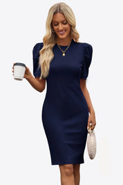 Cicy Bell Womens Navy Puff Sleeve Bodycon Work Dresses