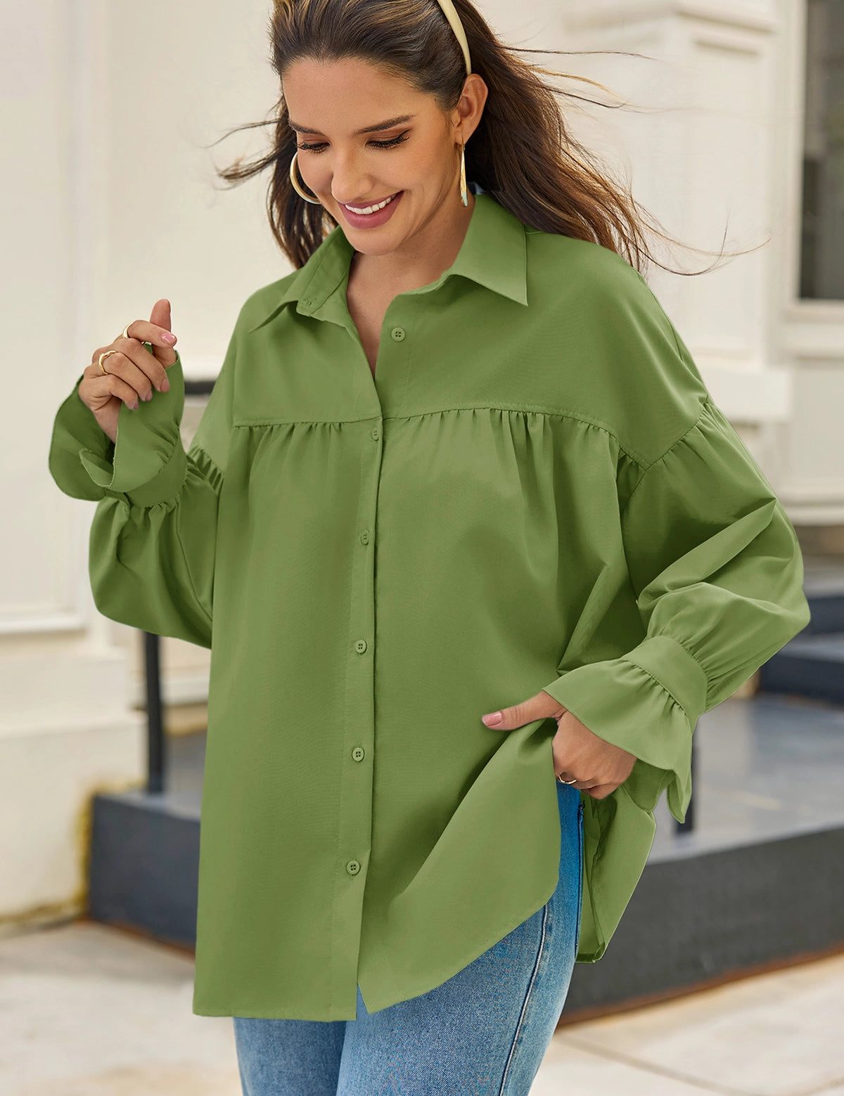 CicyBell-Womens-OliveGreen-ButtonDownShirts_1.webp