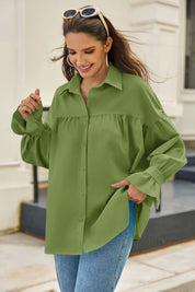 Cicy Bell Womens Olive Green Oversized Button Down Shirts
