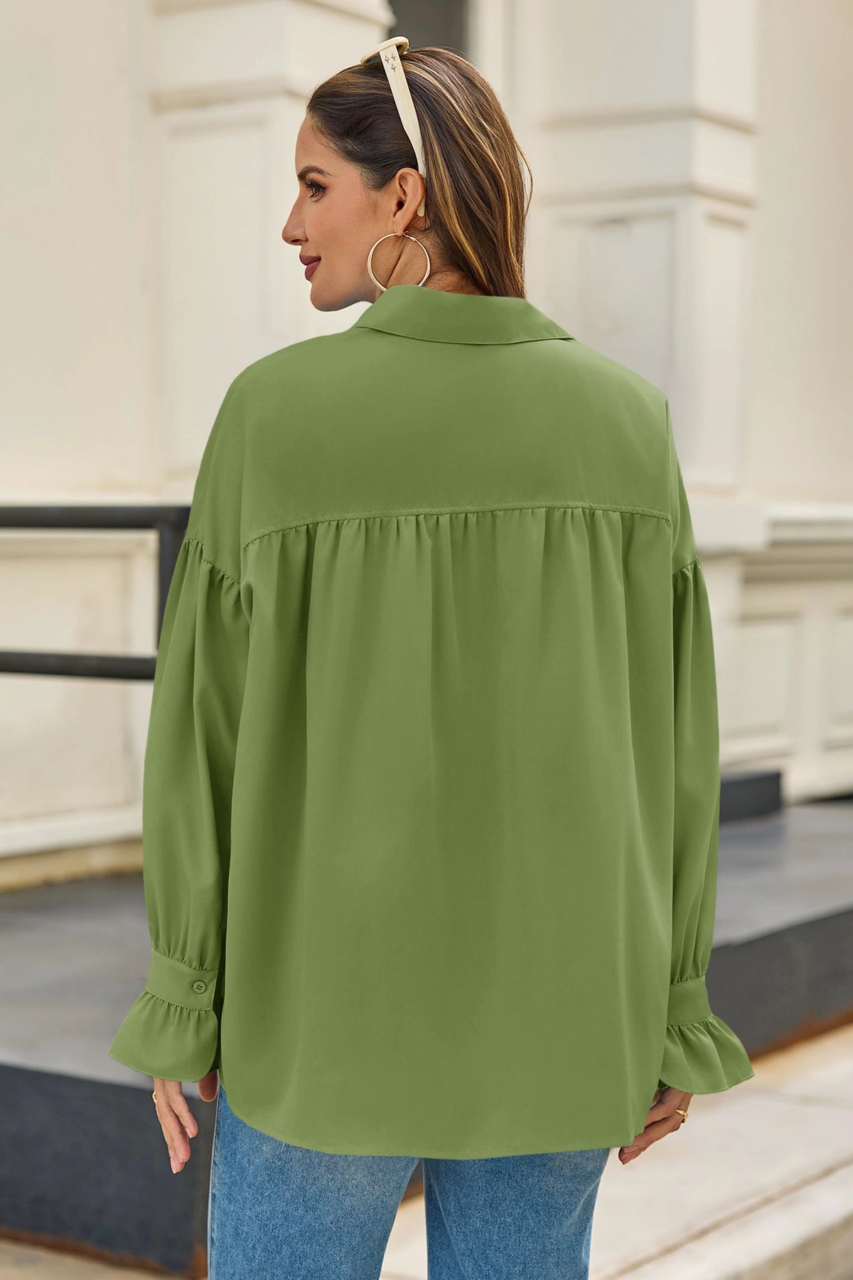 Cicy Bell Womens Olive Green Oversized Button Down Shirts