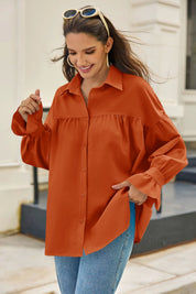 Cicy Bell Womens Orange&Red Oversized Button Down Shirts