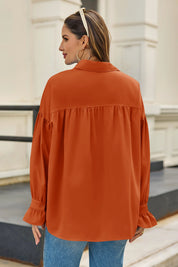 Cicy Bell Womens Orange&Red Oversized Button Down Shirts