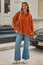 Cicy Bell Womens Orange&Red Oversized Button Down Shirts