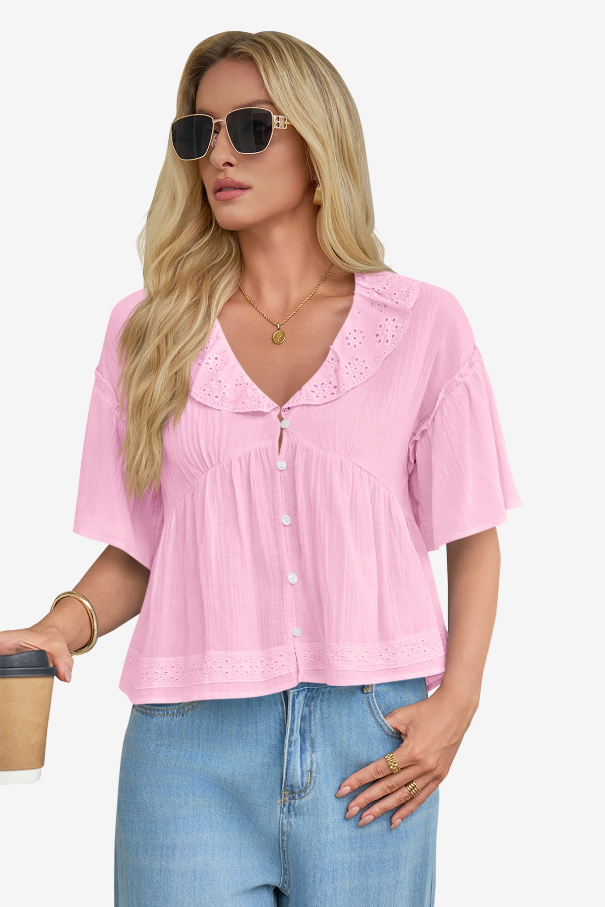 Cicy Bell Womens Pink Babydoll Tops