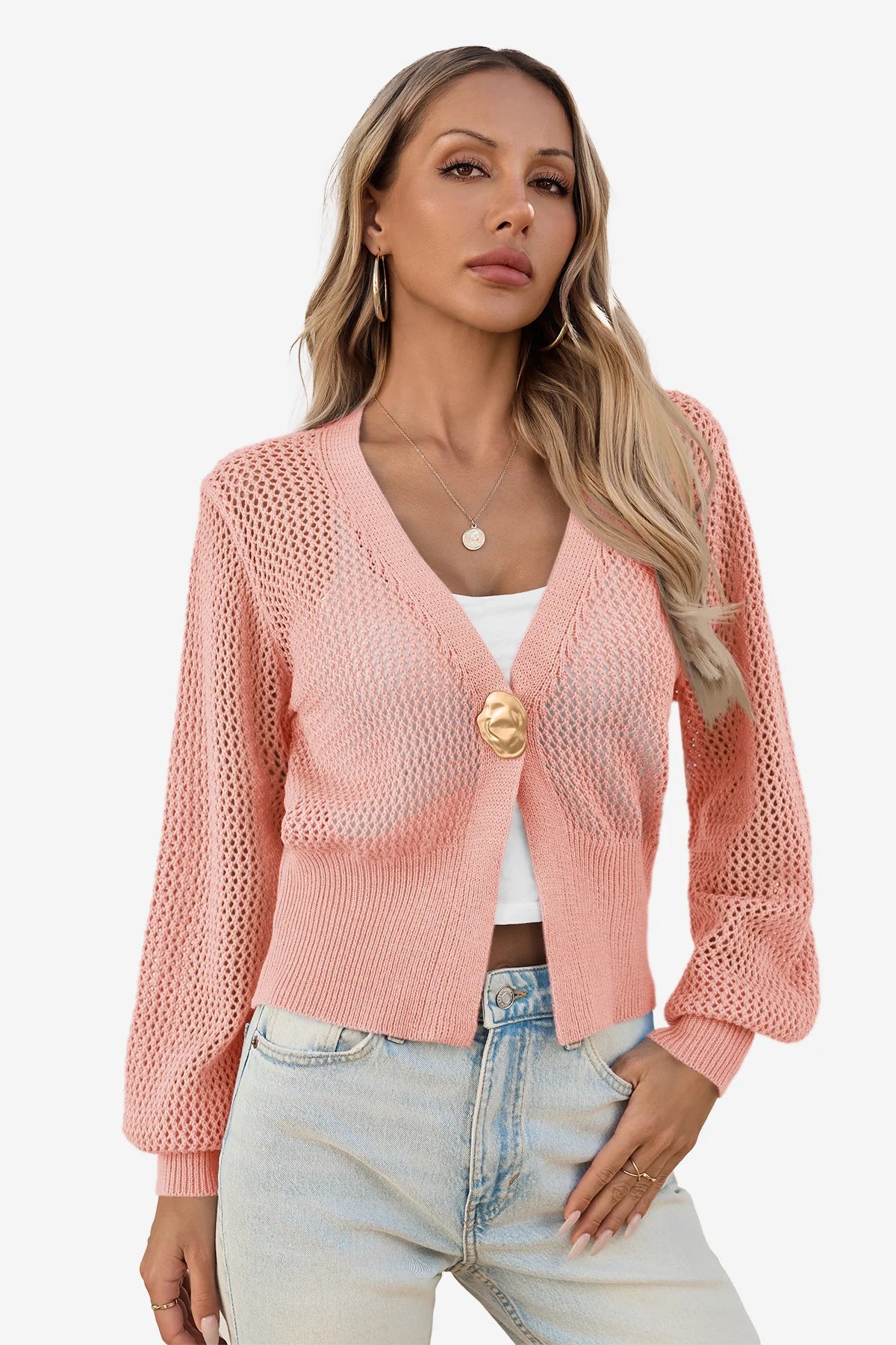 Cicy Bell Womens Pink Cropped Crochet Cardigans