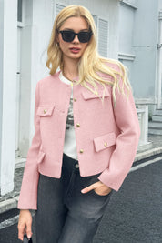 Cicy Bell Womens Pink Cropped Tweed Blazer Jackets