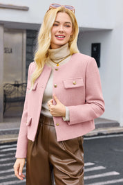 Cicy Bell Womens Pink Cropped Tweed Blazer Jackets