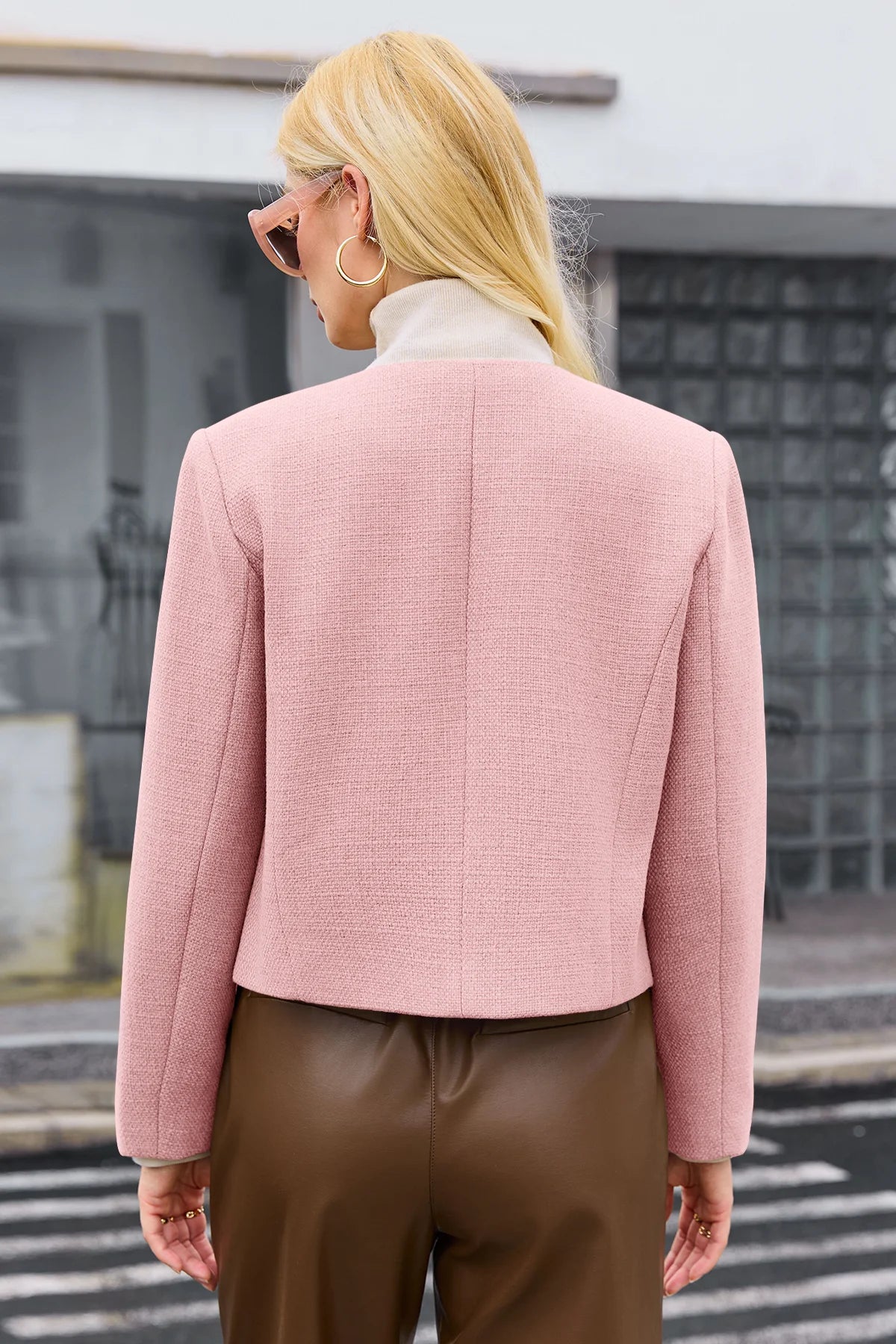 Cicy Bell Womens Pink Cropped Tweed Blazer Jackets