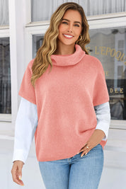 Cicy Bell Womens Pink Oversized Turtleneck Poncho Sweaters