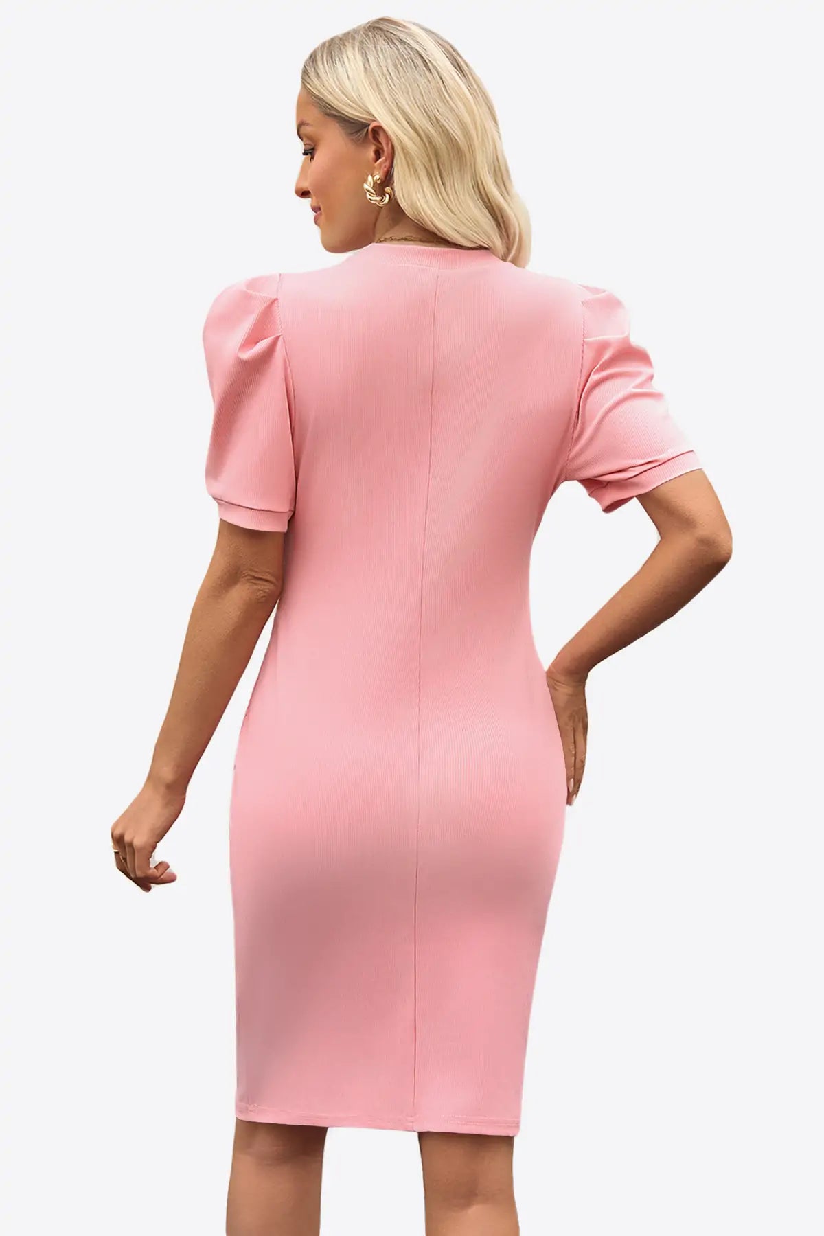 Cicy Bell Womens Pink Puff Sleeve Bodycon Work Dresses