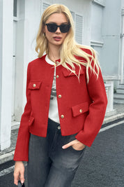 Cicy Bell Womens Red Cropped Tweed Blazer Jackets