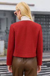 Cicy Bell Womens Red Cropped Tweed Blazer Jackets